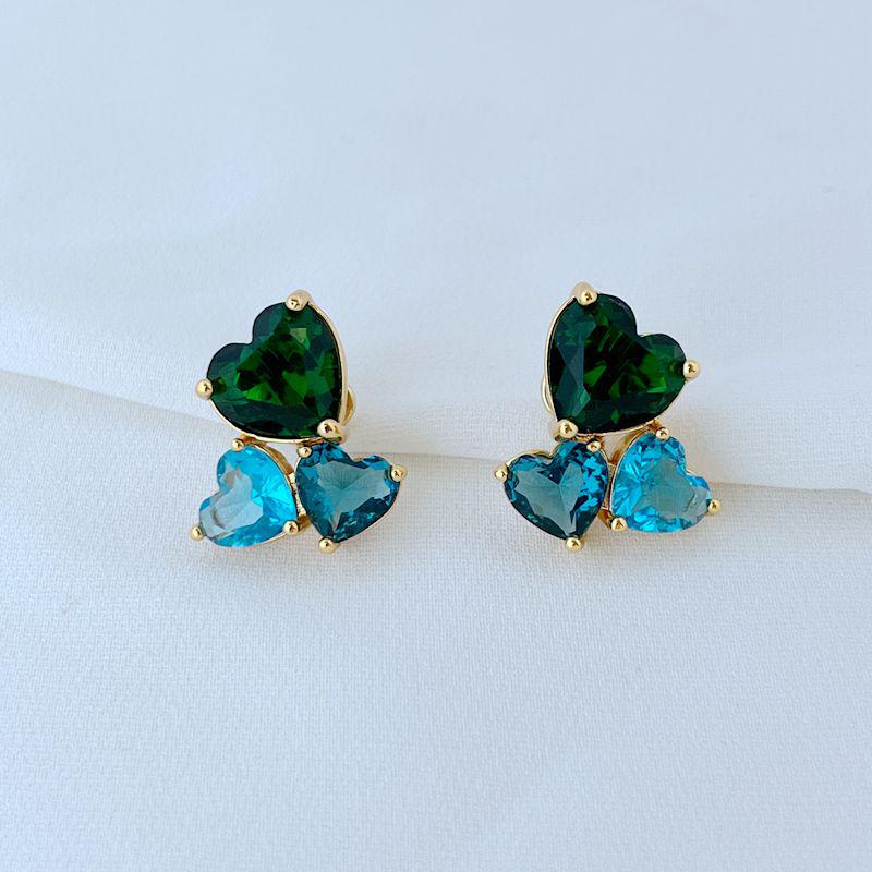 

Красочные серьги-пусеты в форме сердца с цирконами зелёный