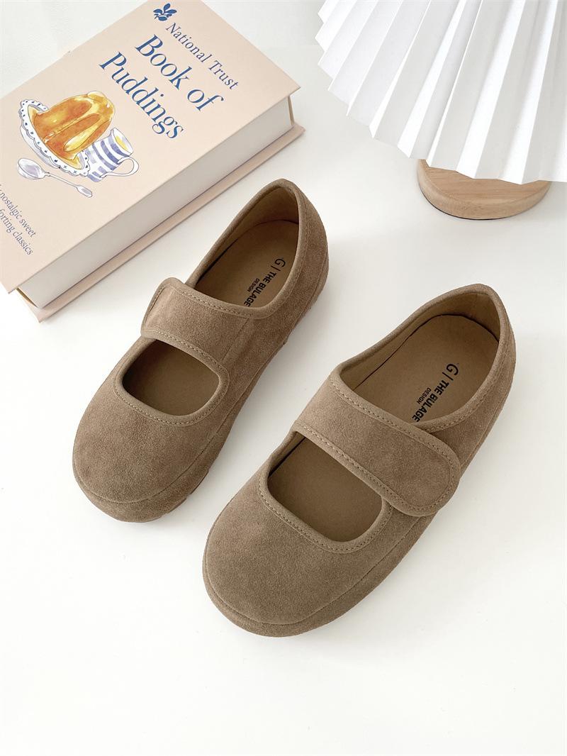 

Mori retro Mary Jane women s shoes 2025 new versatile round head shallow mouth Velcro flat beanie shoes 40 хаки