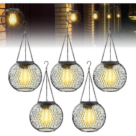 Waterproof Outdoor Solar Hanging Light,Upgraded Metal Hanging Solar Lights Lantens for Outside Decorative Lanterns for Garden Yard Patio