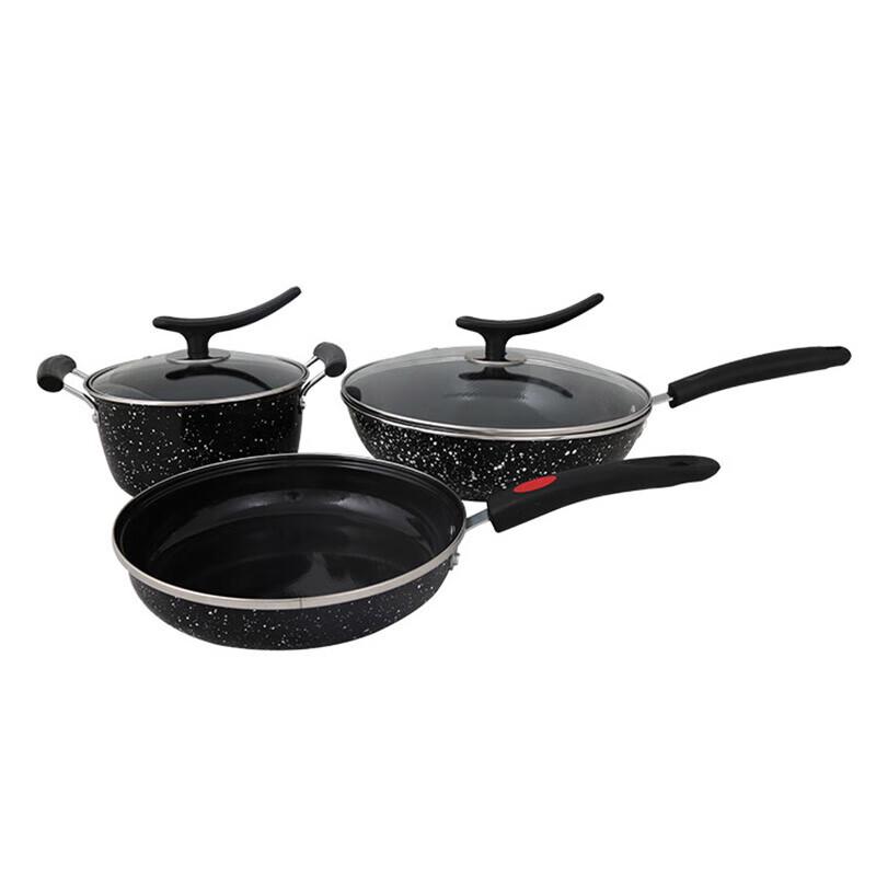 LUVHOO LH-TZ15 Berne Enamel Cookware Set 32cm Wok, 20cm Soup Pot, 24cm Frying Pan