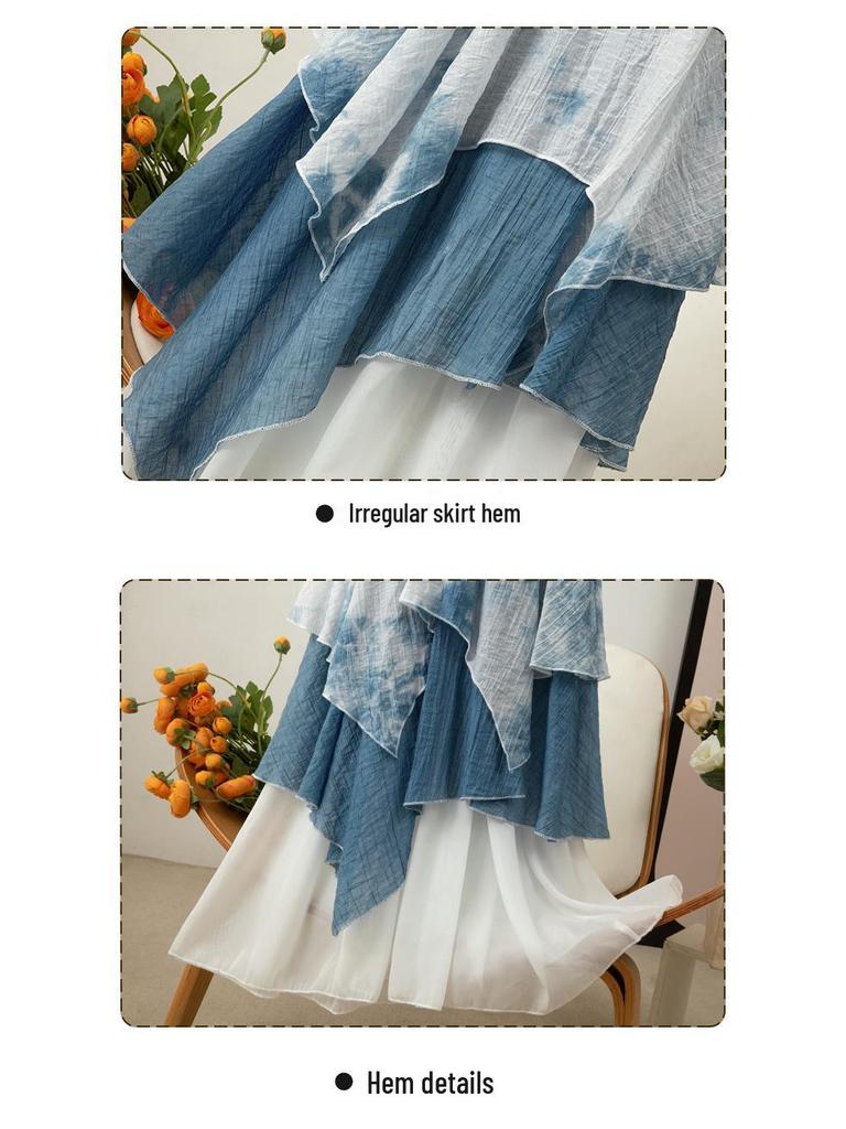 Yunnan Tie-Dye Indigo Fairy-Style Camisole Dress - Women's Elegant Travel Skirt