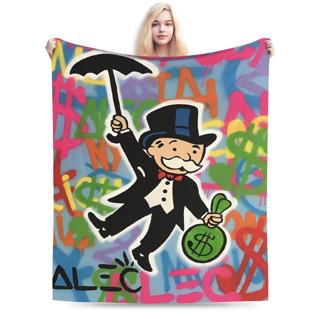 Novelty Design Monopolyes Money Game Blankets Ultra-Soft Coral Fleece Plush Comfortable Throw Blankets Machine Washable