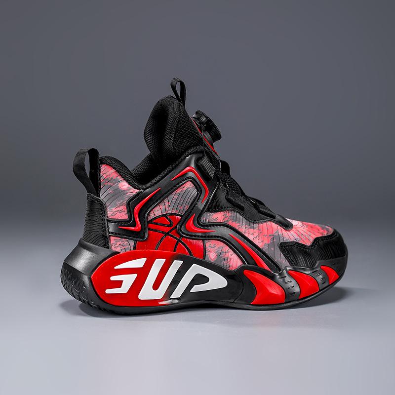 Boys' Waterproof Leather Basketball Shoes with Anti-Slip Sole and Rotating Button for Autumn and Winter