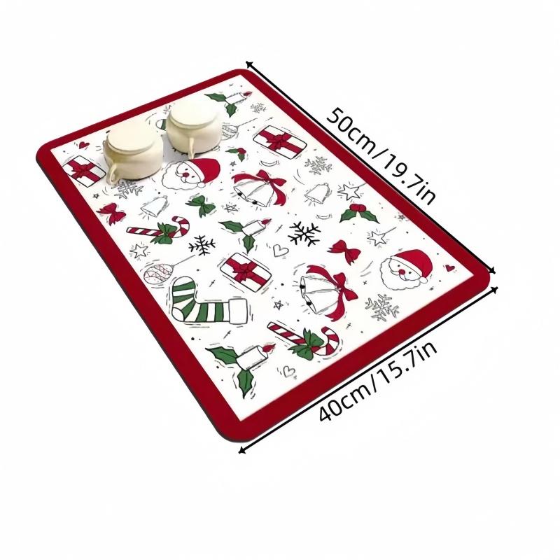1 piece of Christmas series kitchen washbasin, home drain mat, absorbent soft pad, bowl, plate, cup, wash free tea bar mat