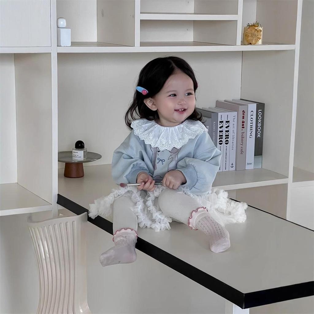 Korean Style Baby Girl Autumn Sweatshirt & Skirt Set with Cartoon Print