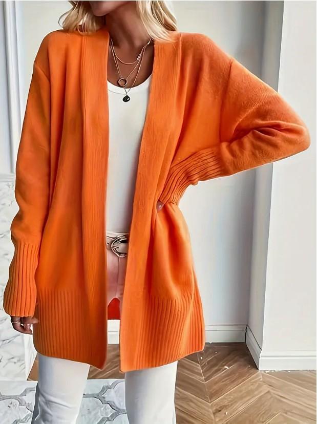 Women's Plus Size Knit Cardigan with Pockets, Relaxed Shawl Style Long Sweater Jacket