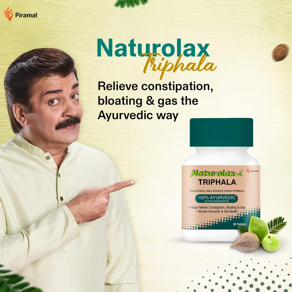 Naturolax-A Triphala Ayurvedic Tablets Pack Of 2 Relieves Constipation And Bloating Supports Digestive Health With Natural Gut Care 60 Tablets Each