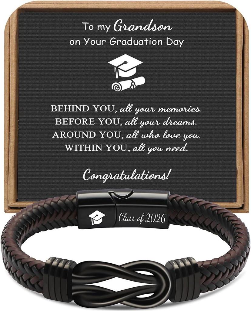 Men's Graduation Season Retro Woven Leather and Stainless Steel Bracelet