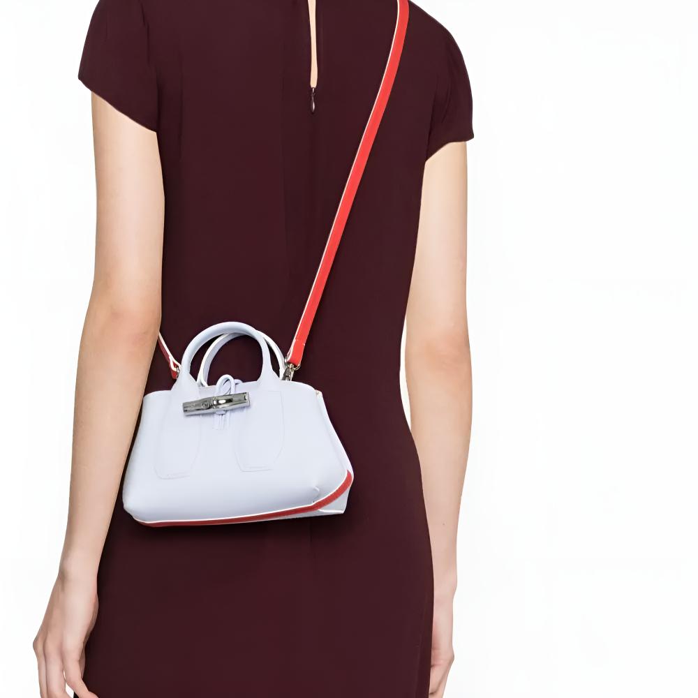 Longchamp Le Roseau 19 Detachable Shoulder Strap Bamboo Buckle Closure Leather Mini Handbag Women handbag Light-Purple 10057HDJH90