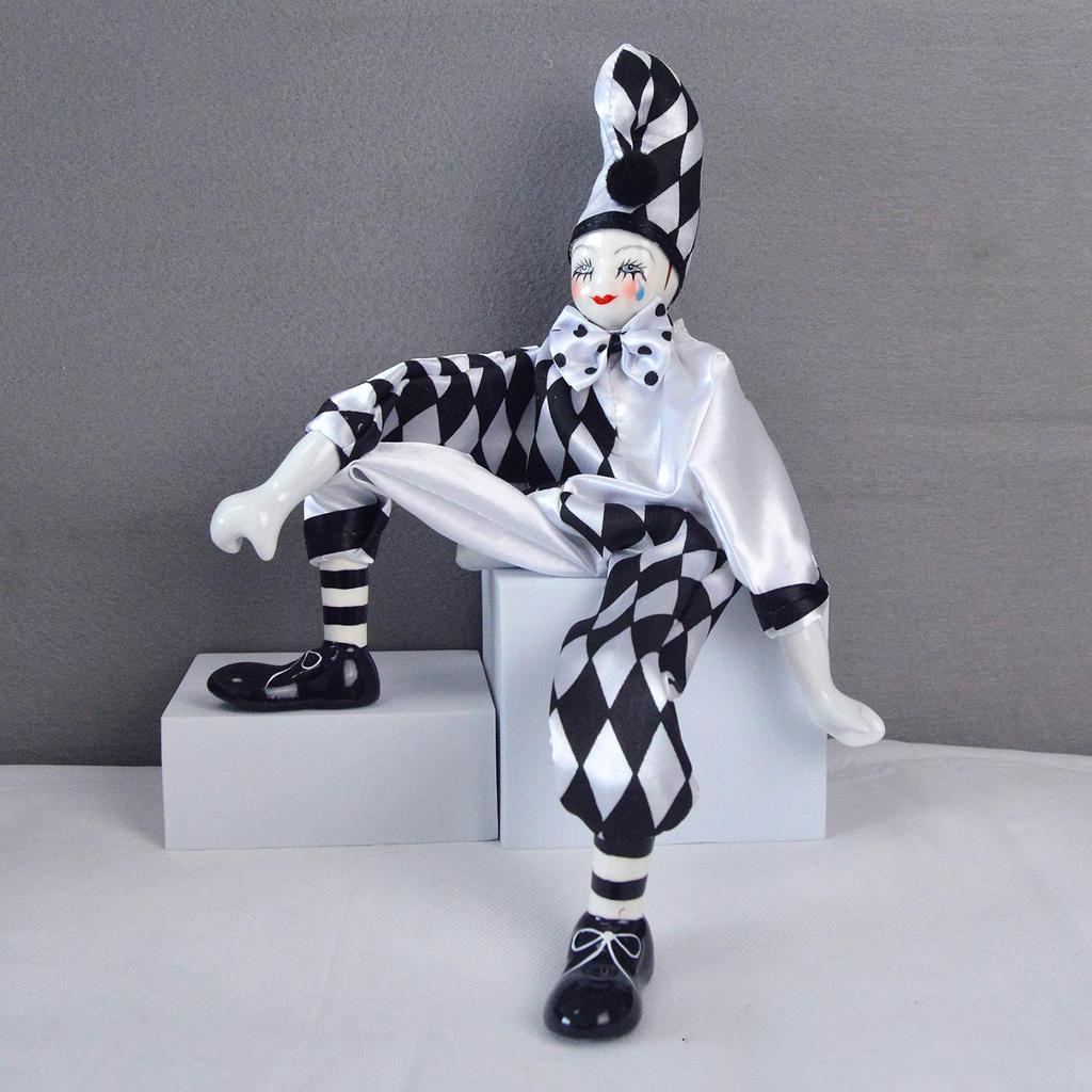 Porcelain Clown Doll Harlequin 15inch Vintage Collections Toy Dolls Figurine Model