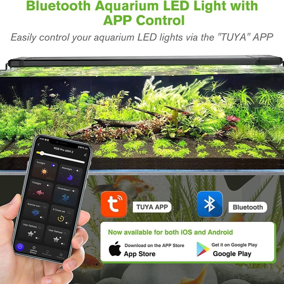 30-120CM Smart Aquarium Light Bluetooth App Control LED Light 24/7 Lighting Cycle Full Spectrum Fish Tank Light
