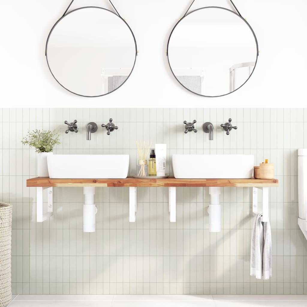 Vidaxl Wall Shelf Under Sink, Steel and Solid Acacia Wood