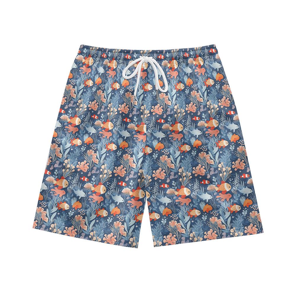 Creature Marine Europee e Americane Elementi Floreali Pantaloncini Casual da Uomo Pantaloni da Spiaggia