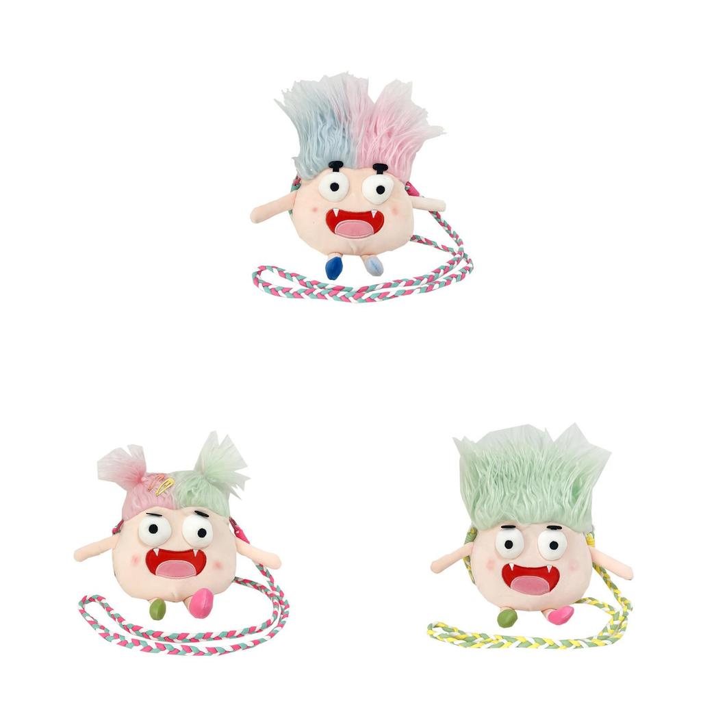 Plush Cute Hairy Doll Crossbody Bag With Zipper Closure For Daily Use
