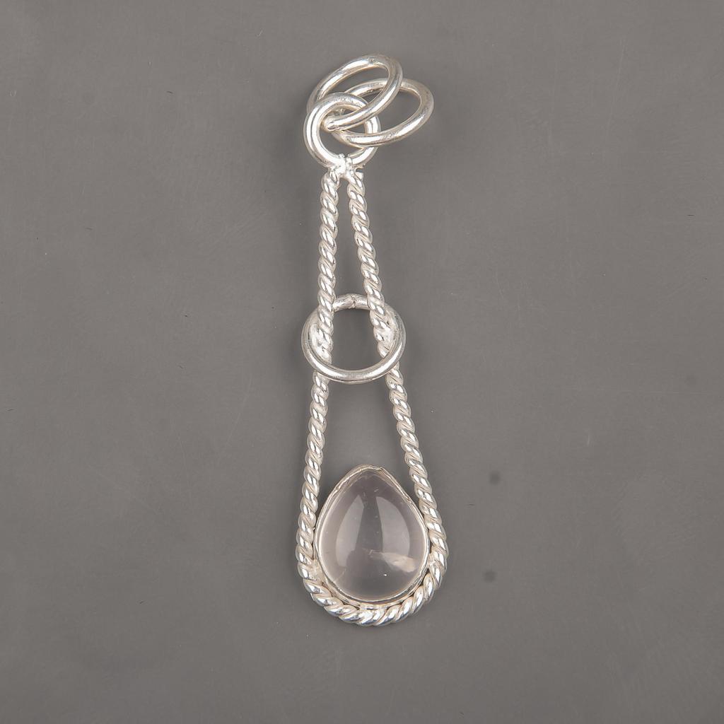 Rose Quartz Gemstone Handmade 925 Solid Sterling Silver Jewelry Designer Silver Chain Pendant Gift for Sister