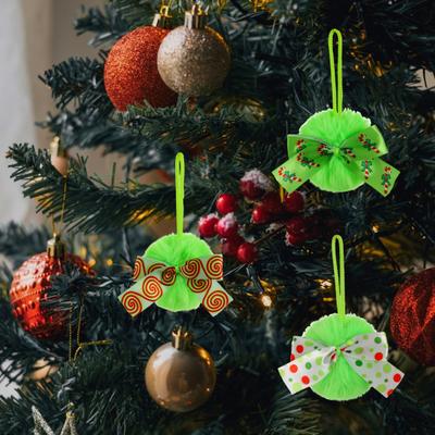 4 Inch Green Furry Christmas Ball Ornaments Faux Fur Fluffy Hanging Xmas Ball with Bow for Holiday Wedding Party Decoration