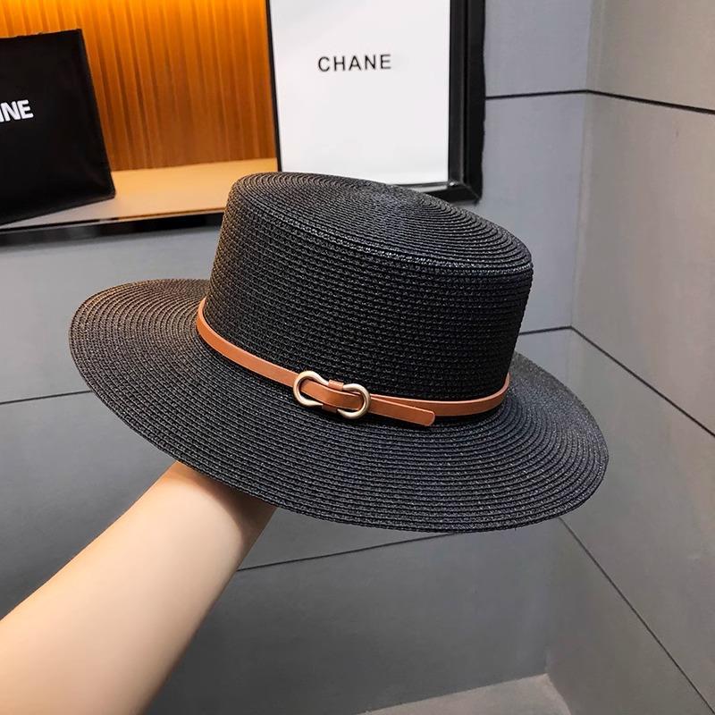 Flat Top Hat Summer Travel Seaside Vacation Wind Shading Sun Protection Straw Hat Show Face Small Temperament Sun Hat Children