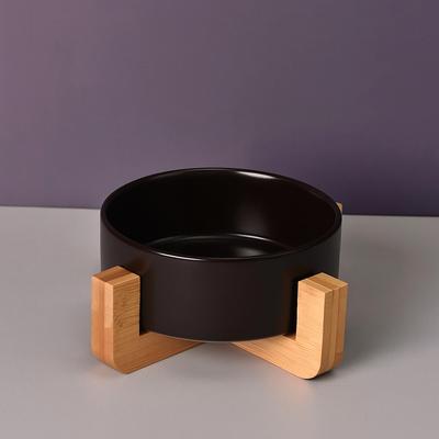 Large Caliber Ceramic Cat Bowl Anti-Overturn Cervical Spine Cat Water Food Bowl with Wooden Rack No Spill High Footed Dog Bowl