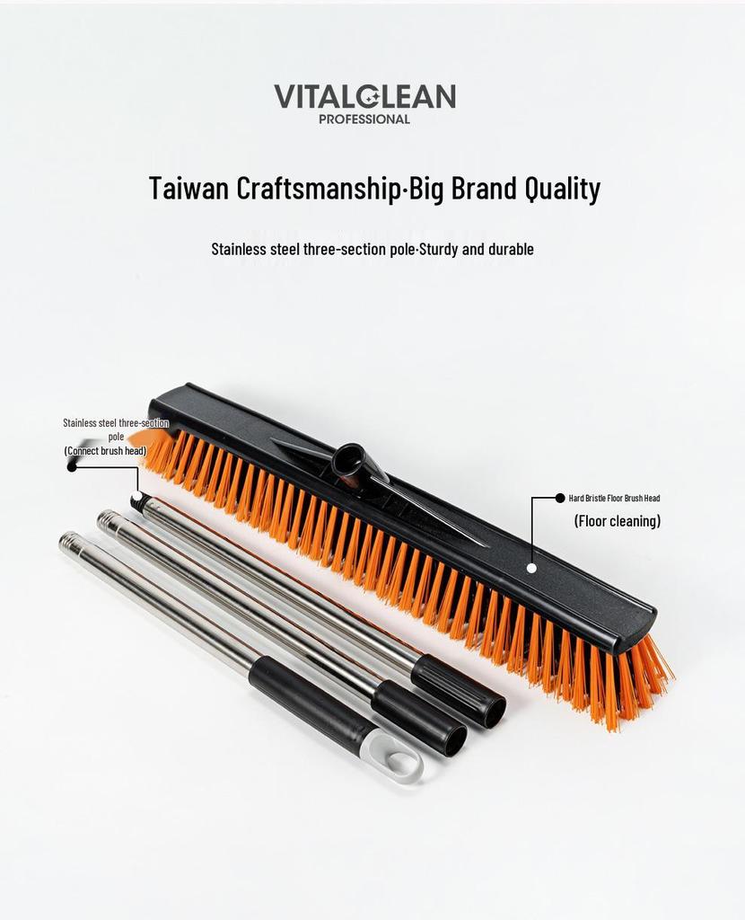 Large Commercial Stiff Bristle Floor Scrubber Brush with Long Handle for Cement, Moss, Marble, and Tile Cleaning