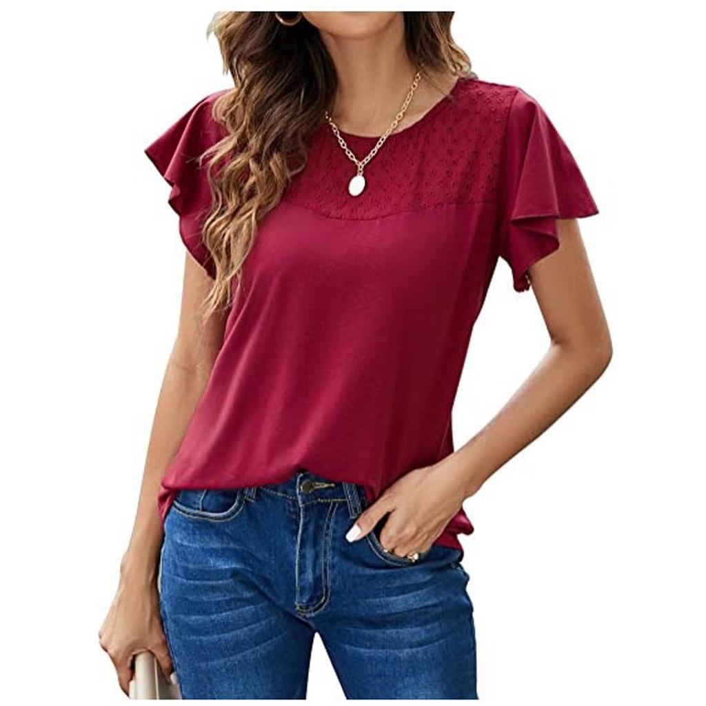 Fashion Women's Round Neck Solid Color  Casual  Short Sleeve T-Shirt