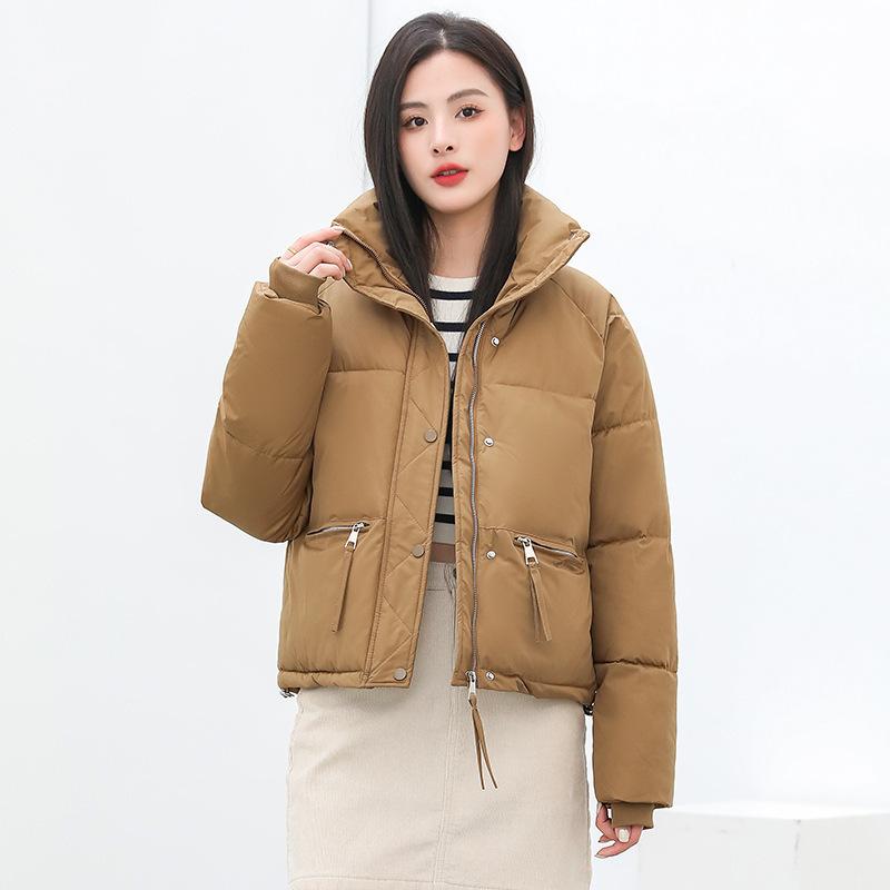 Winter Neueste Kurze Daunen-Baumwollwattierte Jacke Damen Stehkragen Baumwollwattierte Kleidung Lockere Passform Wattierte Brot-Kleidung
