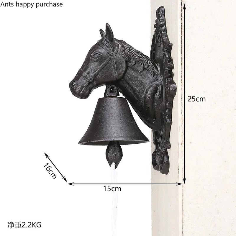 Iron Horse Head Deer Head Bell Hanging Decorations Wind Chimes Doorbell Wall Mounted Decoration Crafts Animal Wall Hanging