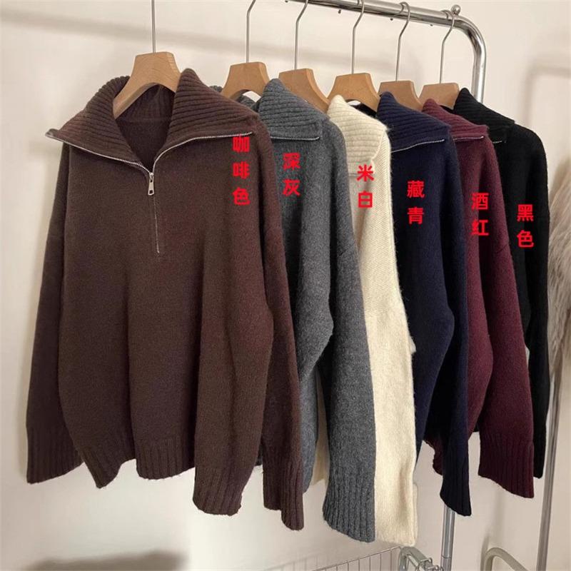 

Lapel half zipper thick women s pullover autumn and winter new lazy style casual temperament knitted sweater women s top one size fits all чорний