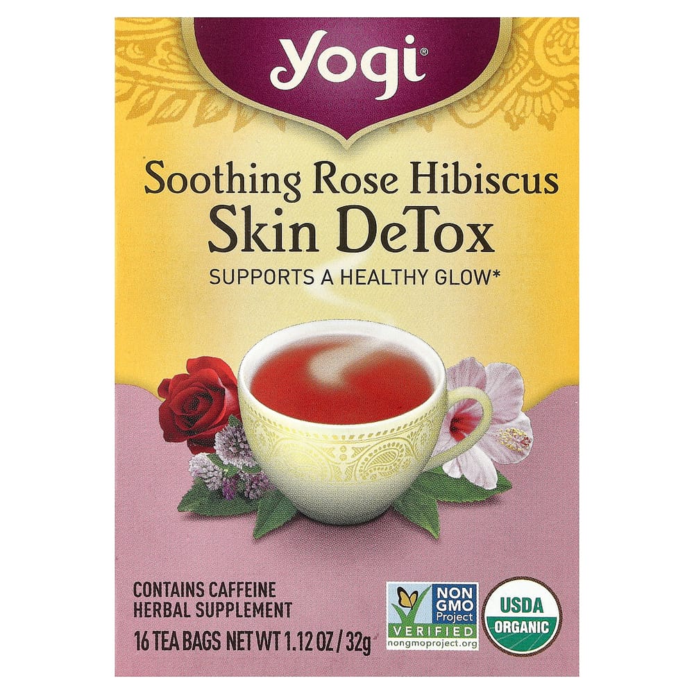 Yogi Tea Skin Detox Soothing Rose Hibiscus Tea Bags, 16 Count, 32g (1.12oz)