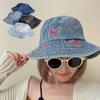 Fashion Butterfly Embroidery Fisherman Hat for Women Blue Denim Wide Brim Sunshade Dome Bucket Hat Girls Ladies Outdoor Hat
