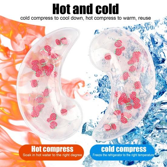 Yousheng 2Pcs Strawberry Gel Eye Ice Pack Puffy Eyes Dark Circles Redness Eye Strain Relief Cold Hot Compress Eye Pad Reusable Under-eye Cooling Patch