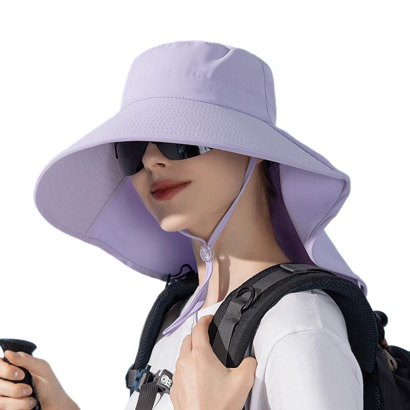 Big Eaves Shawl Sunscreen Hat European and American Bucket Hat Fashion Sun Hat Summer Outdoor Hat with Ponytail Hole Women