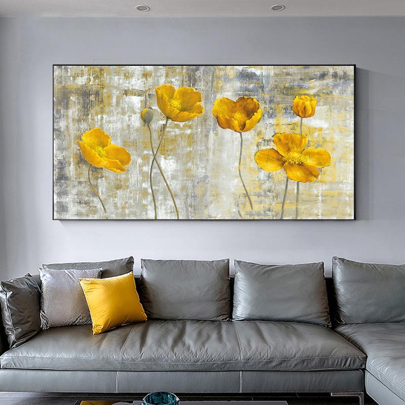 Golden Flower Abstract Home Decor Oil Painting Printed On Canvas Wall Art for Living Room Modern Posters Vintage Quadros Nordic