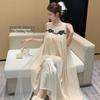 Elegant Ribbon Ice Silk Nightgown with Bra Pads - Spring/Summer Lace Trim Princess Style
