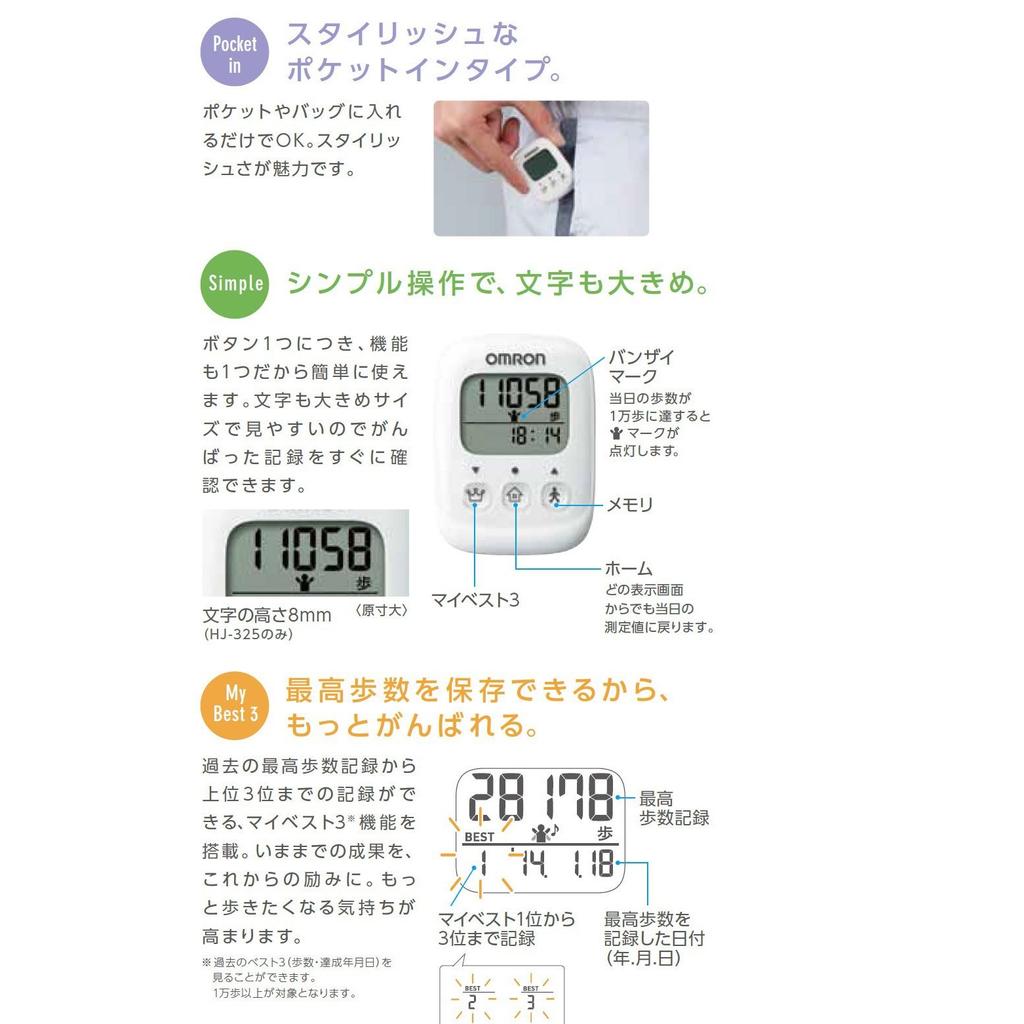 OMRON Pedometer, Pink, HJ-325-PK
