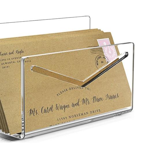Acrylic Mail Holder Clear File Letter Organizer Smooth Edge Burr-Free Lightweight Countertop Vertical Envelope Mail Holder