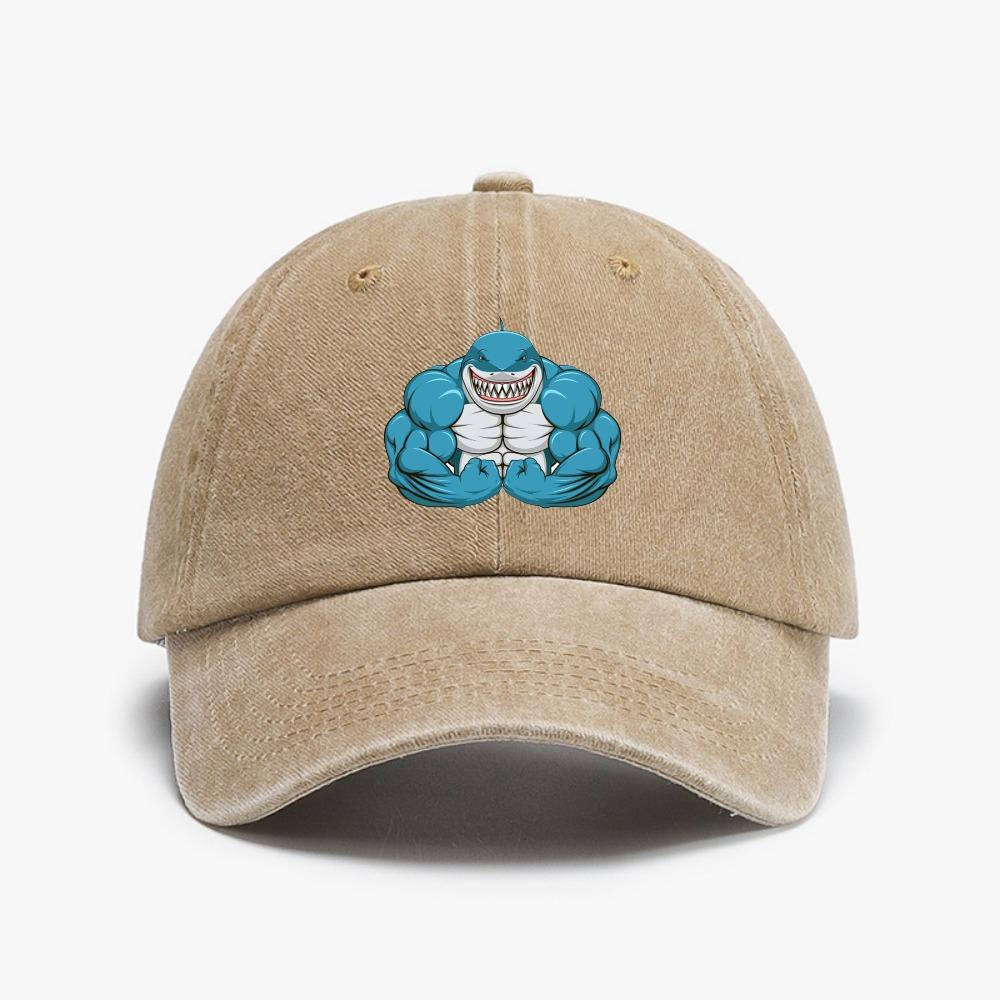 Muscle Sharks Unisex Fitness Hat Simple Style Suitable for Unisex and Women Hats Adjustable Distressed Washed Baseball Caps