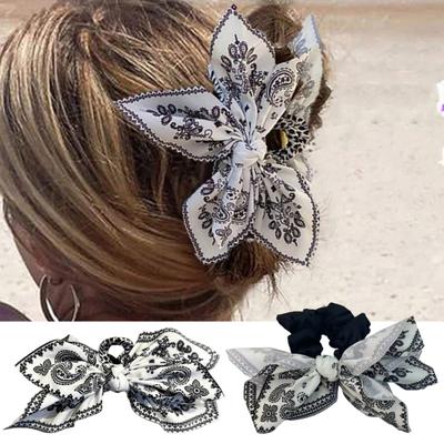Women Bow Hair Claw Clips Double-sided Cashew Nut Pattern Hair Clip Large Bowknot