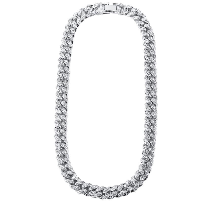 New Street Trendsetter: Double Row Full Diamond Alloy Hip Hop Cuban Chain Bracelet Necklace, 12.5mm, European & American Style.