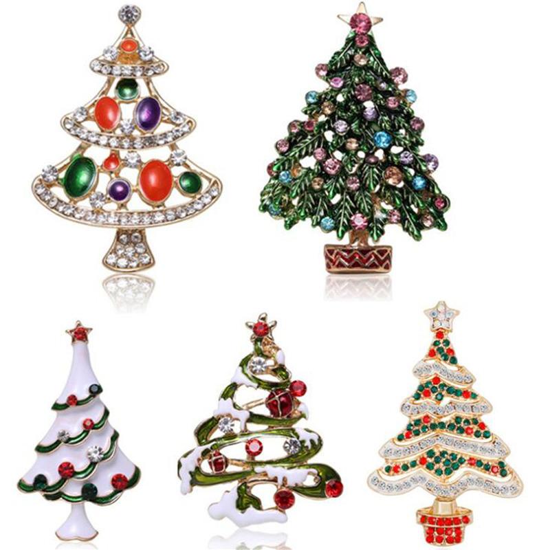Christmas Vintage Bells Brooch Xmas Tree Shape Pins For Women Men Colorful Rhinestones New Year Jewelry Garment Accessories