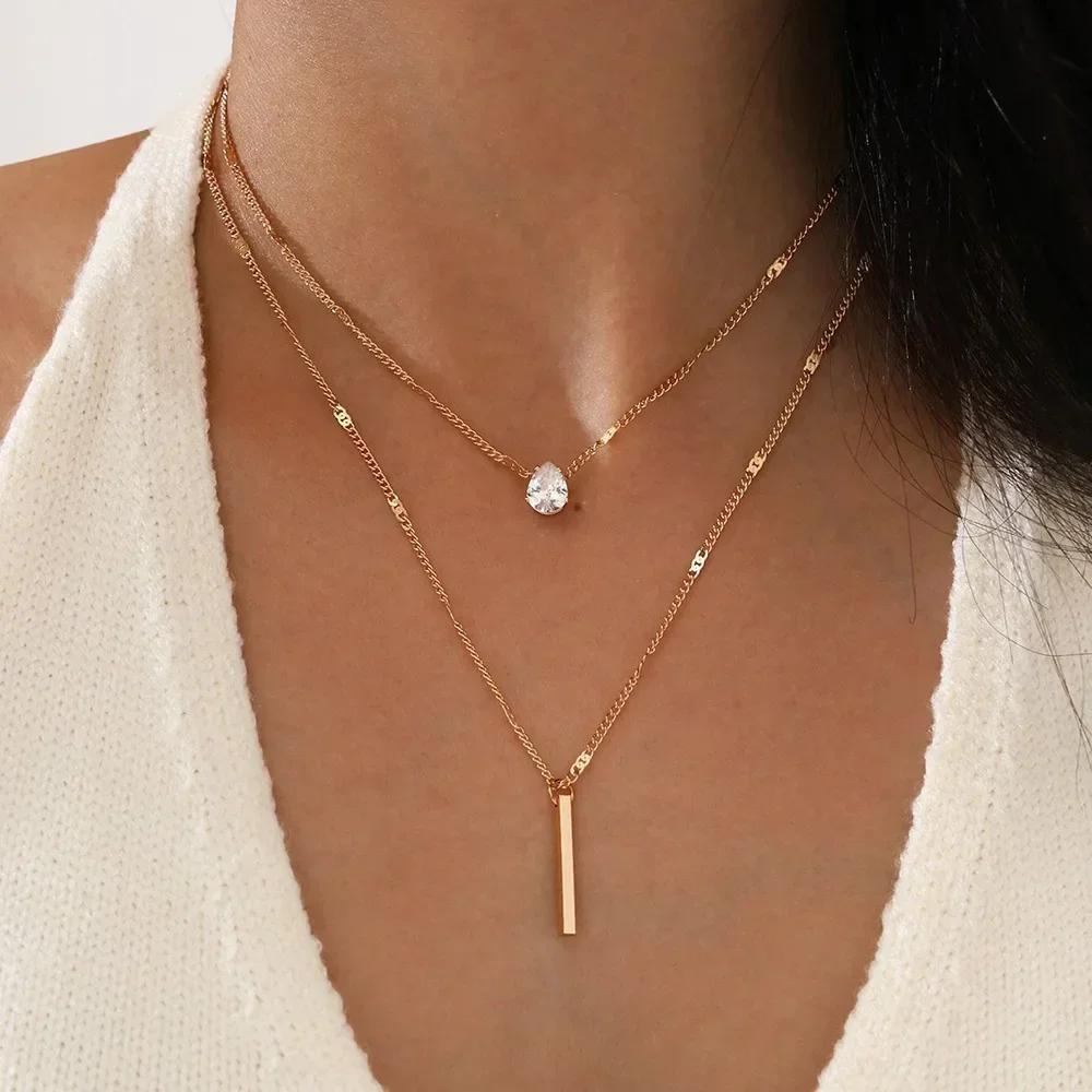 New Fashion Silver Color Double Layer Star Moon Necklace for Women Charm Delicate Zircon Stainless Steel Choker Chain Jewelry