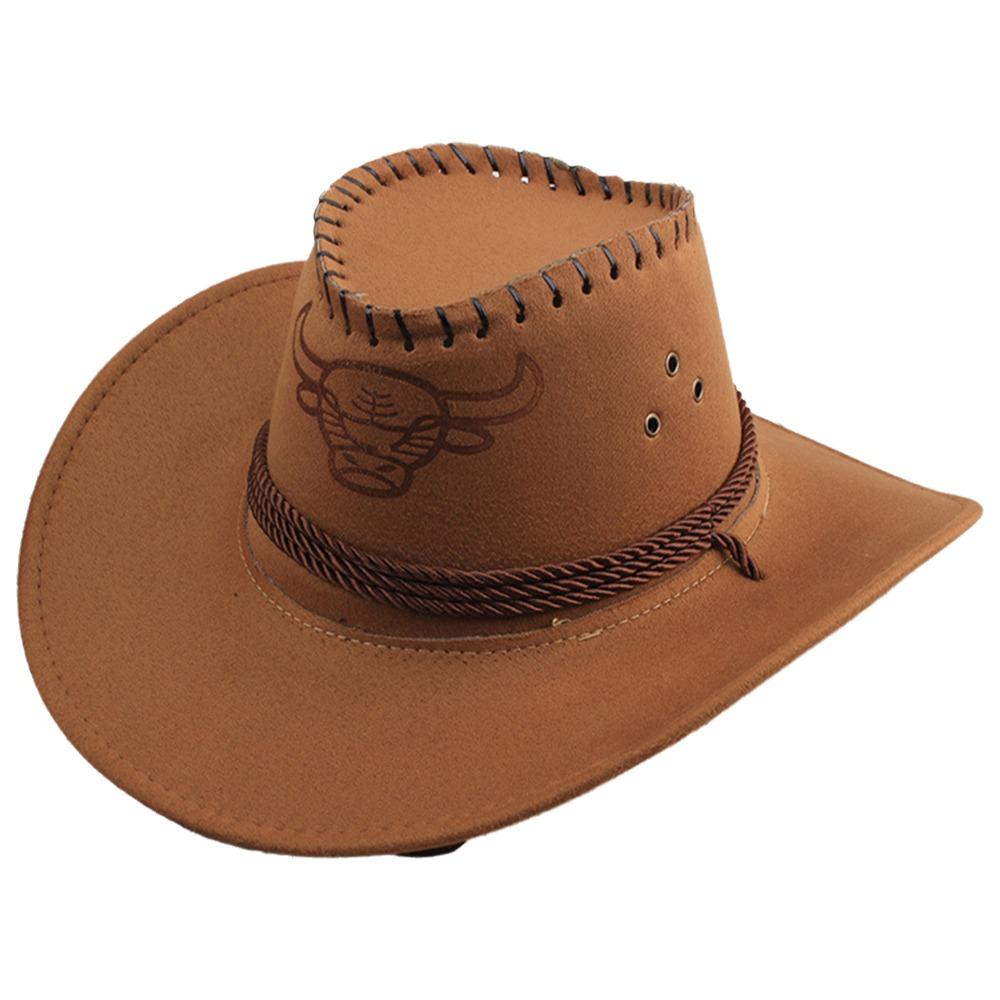 

New Artificial Suede Western Cowboy Hat Felt Curved Brim Roll Brim Cowgirl Cap Tibetan Style Ethnic Top Hat Outdoor Riding
