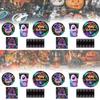 Bright Halloween Glow Disposable Party Supplies Set For 12 Featuring Paper Plates Cups Napkins And Tablecloth