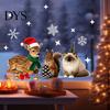 Holiday Glass Decals Christmas Static Window Stickers with Cute Reindeer Squirrel Cat Design, Removable Clings, Easy Apply Clings Waterproof