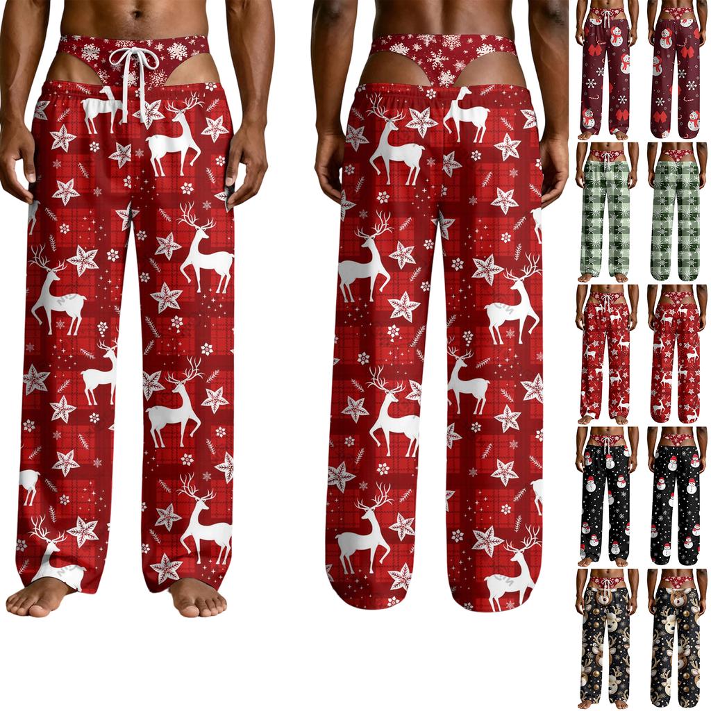 Men's Funny Sleep Pants with Fake Underwear Print Halloween Novelty Pajama Pants