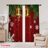 2pcs,2D Plane Printing Popular Curtain Panels Christmas Bell Snowflake Garland Polyester Easy Install (without Rod) Home Decor