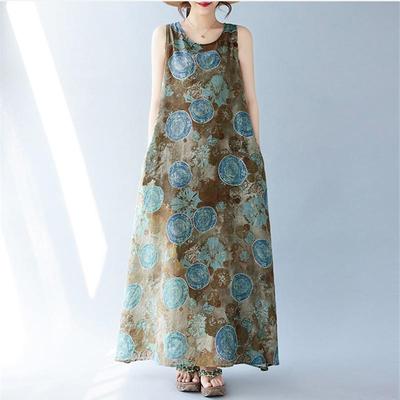 Sleeveless Plus Size Vintage Floral New In Dresses for Women Casual Loose Long Summer Dress