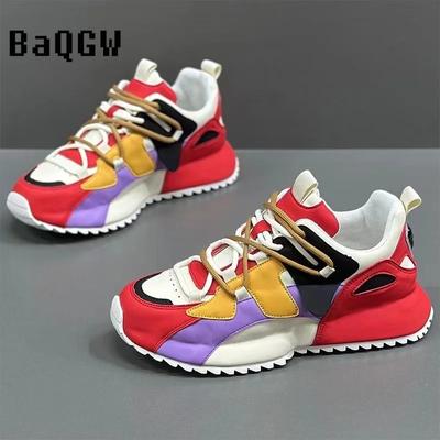 Fashion Color Block Designer Chunky Sneaker Men Cover Bottom Board Shoe Fashion Casual Leather Breathable Increased Platform Shoes