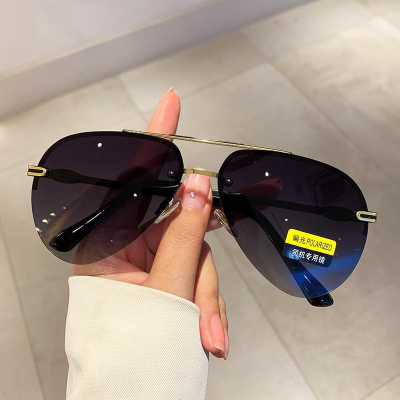 

Classic Pilot Polarized Sunglasses For Men Fashion Vintage Trendy Sun Glasses Women Luxury Brand Designer Punk Half Frame Shades