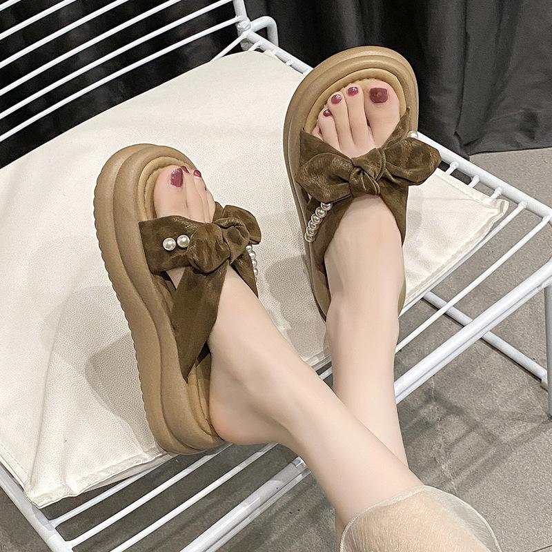 French style with skirt cool slippers women's summer wear 2025 new pearl pleated thick-soled Roman half slippers