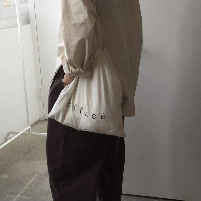 

Niche brand ins same letter-printed shoulder bag, thin grey cloth bag, shoulder environmentally friendly shopping bag